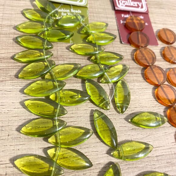 Bead Gallery Amber Color Glass Round Peridot Color Oval Beads Jewelry Craft Lot - Picture 7 of 11